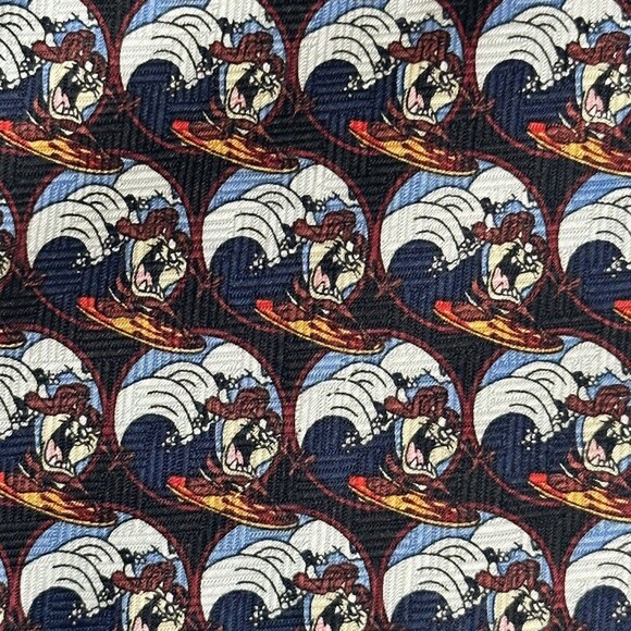 Vintage Looney Tunes 1999 Taz Tasmanian Devil Surfing Cartoon Tie - Picture 4 of 6